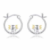 wholesale 925 Sterling Silver Cute Axolotl Hoop Earrings With Rose Gold Accents-Axolotl