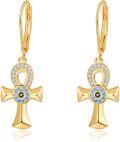 wholesale 925 Sterling Silver Blue Crystal Evil Eye Cross Drop Earrings for Women - Hypoallergenic Egyptian Style Jewellery-0-0