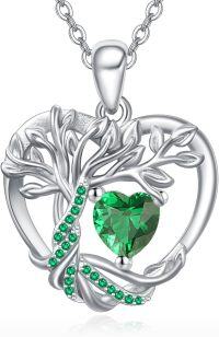 wholesale 925 Sterling Silver Birthstone Tree of Life Heart Pendant Necklace for Women-05 May