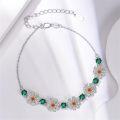 wholesale 925 Sterling Silver Green & Orange Zircon Daisy Flower Bracelet for April Birthday Gift-0-2