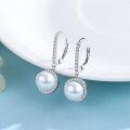 wholesale Sterling Silver Zircon & Pearl Dangle Earrings for Women, 25mm White Pearls, Nickel-Free, Elegant Gift for Christmas, Birthday, Anniversary-0-1
