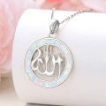 wholesale 925 Sterling Silver Opal Round Allah Pendant Necklace for Women Islamic Muslim -0-3