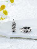wholesale 925 Sterling Silver Bali Style Braided Patterned Huggie Hoop Earrings with Blackened Finish - 14mm Diameter-0-3