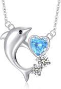 wholesale 925 Sterling Silver Heart-Shaped Blue Crystal Dolphin Pendant Necklace for Women Ocean Life s-0-0