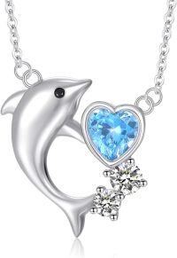 wholesale 925 Sterling Silver Heart-Shaped Blue Crystal Dolphin Pendant Necklace for Women Ocean Life s-Dolphin Zircon Decklace A