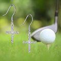 wholesale 925 Sterling Silver Cross with Golf Ball Charm Drop Earrings Sports Gift for Women-0-4