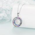 wholesale 925 Sterling Silver Rainbow Crystal Circle Pendant Necklace for Women-0-2