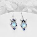 wholesale 925 Sterling Silver Owl Moonstone Zircon Blue Enamel Drop Earrings For Women-0-2