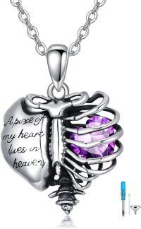 wholesale Sterling Silver Birthstone Urn Necklace for Ashes Memorial Jewelry for Women Men Mom-2-February