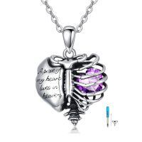 wholesale 925 Sterling Silver Cremation Jewelry Heart Urn With Sky Blue Crystal Pendant-2-February