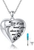 wholesale 925 Sterling Silver Heart-Shaped Memorial Pet Urn Keepsake with Wolf Design and Quote I Still Need You Close to Me - Includes Funnel & Jewelry Cleaning Brush-0-0