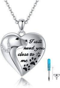wholesale 925 Sterling Silver Heart-Shaped Memorial Pet Urn Keepsake with Wolf Design and Quote I Still Need You Close to Me - Includes Funnel & Jewelry Cleaning Brush-Dog Urn-A