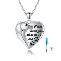 wholesale 925 Sterling Silver Pet Urn Necklace With Dog Paw Design And Engraved Message Heart Charm Memorial Keepsake Pendant For Ashes Or Hair-Dog Urn-A