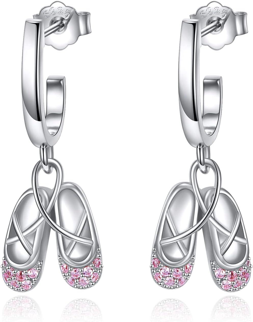 Sterling Silver Hypoallergenic Drop Dangle Earrings for Women-Ballet Shoes