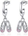 wholesale S925 Sterling Silver Ballet Shoe Pink Crystal Drop Dangle Earrings for Women-0-0