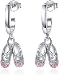 wholesale S925 Sterling Silver Ballet Shoe Pink Crystal Drop Dangle Earrings for Women-Ballet Shoes