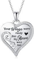 wholesale 925 Sterling Silver Winged Heart Memorial Pendant Necklace - Sympathy s for Women-0-0