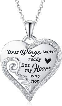 wholesale 925 Sterling Silver Winged Heart Memorial Pendant Necklace - Sympathy s for Women-Your Wings Were Ready but My Heart Was Not
