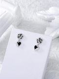 wholesale  925 Sterling Silver Cubic Zirconia Black Rose & Heart Stud Earrings for Women, Valentine's Gift-0-2