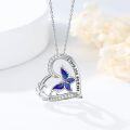 wholesale 925 Sterling Silver Blue Opal Heart Butterfly Pendant Necklace for Women 45cm Chain  I Love You Forever Inscription-0-3