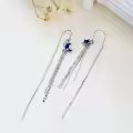 wholesale 925 Sterling Silver Moon Star Threader Earrings Wholesale w/ Tassel Chain for Women & Teens - Hypoallergenic-0-4