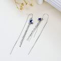wholesale 925 Sterling Silver Blue Enamel Moon & Star Drop Threader Earrings w/ Tassels for Women and Teen Girls-0-4