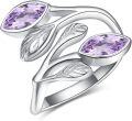 wholesale Sterling Silver Leaf Ring with Birthstone Adjustable Wrap Promise Engagement Wedding Rings for Women-0-25