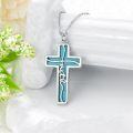 wholesale 925 Sterling Silver Turquoise Inlay Faith Cross Pendant Necklace for Women-0-1