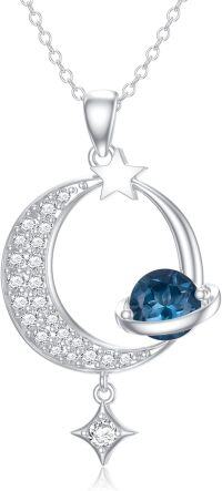 wholesale Sterling Silver Labradorite Blue Topaz Saturn Pendant Necklace for Women-02-Blue Topaz
