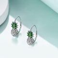 wholesale 925 Sterling Silver Pineapple Shape Green Enamel Dangle Drop Earrings Gift for Women Teenage Girl-0-2