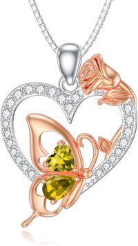 wholesale  Sterling Silver Zircon Butterfly Heart Necklace for Women Birthday Gift -November