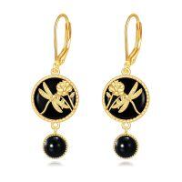 wholesale 925 Sterling Silver Dragonfly And Flower Earrings-Black onyx dragonfly earrings