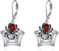 wholesale 925 Sterling Silver Red Crystal Spider Web Drop Dangle Lever Back Earrings-0-0