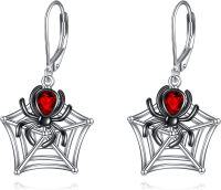wholesale 925 Sterling Silver Red Crystal Spider Web Drop Dangle Lever Back Earrings-Spider Earrings