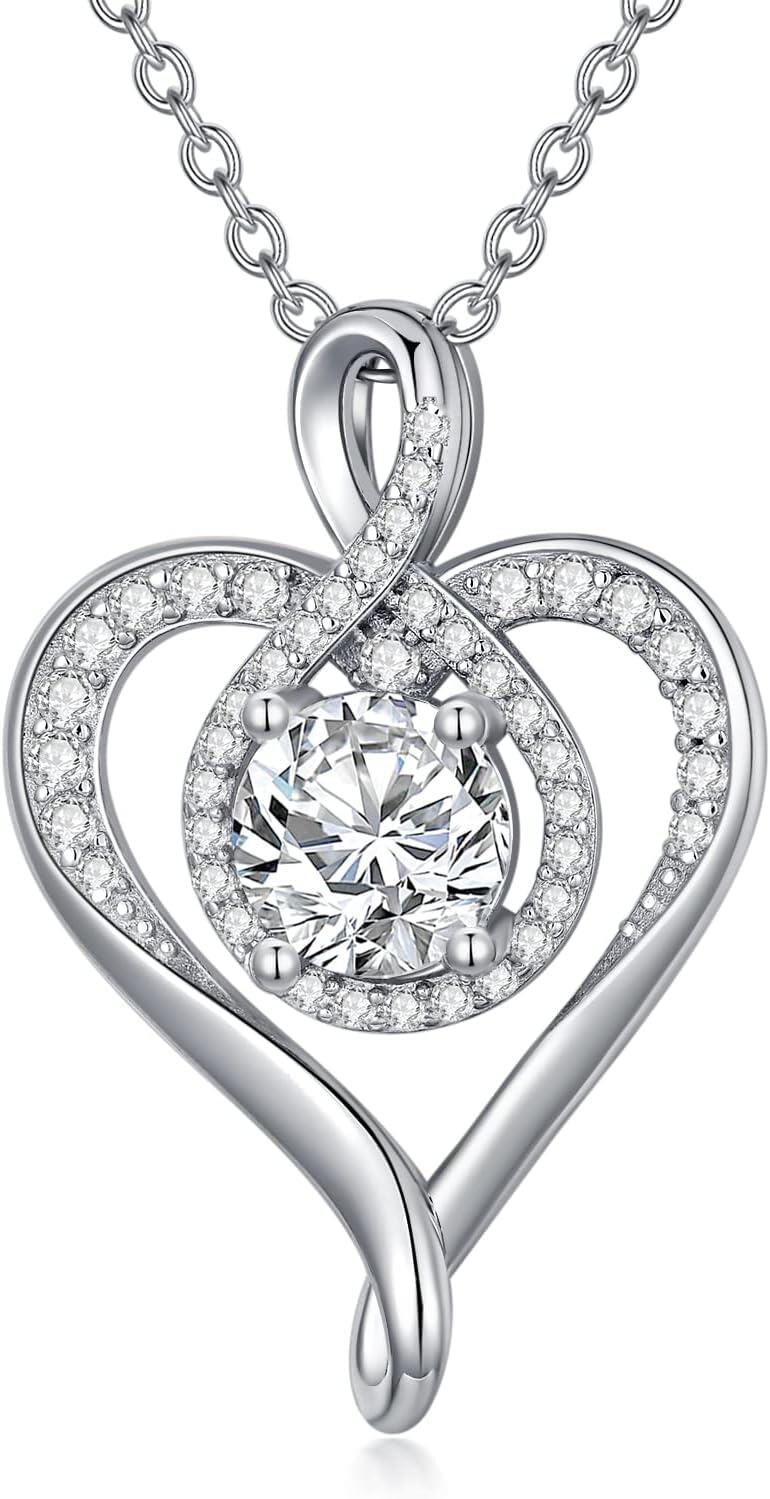 18K Gold Plated Sterling Silver Moissanite Heart Necklace for Women-0-1