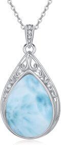 wholesale 925 Sterling Silver Blue Moonstone Teardrop Filigree Pendant Necklace-0-25