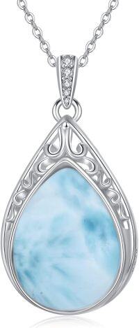 wholesale Sterling Silver Gemstone Teardrop Filigree Pendant Necklace-Larimar