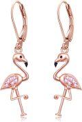 wholesale 925 Sterling Silver Plated Rose Gold Flamingo Drop Earrings with Pink Crystal Accents for Women-0-0