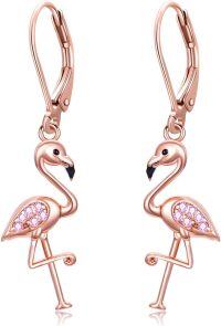 wholesale 925 Sterling Silver Plated Rose Gold Flamingo Drop Earrings with Pink Crystal Accents for Women-Flamingo