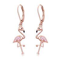 wholesale 925 Sterling Silver Flamingo Drop Earrings Wholesale With Pink Crystal Details-Flamingo