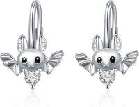 wholesale 925 Sterling Silver Animal Leverback Hoop Earrings Axolotl Cat Sloth Dog Fox Huggie Hypoallergenic Jewelry Gifts for Women Teens-Bat