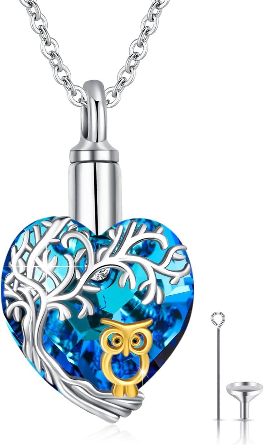 Sterling Silver Crystal Tree of Life Urn Necklace for Ashes w Funnel-0-0