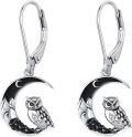 wholesale 925 Sterling Silver Owl Crescent Moon Drop Earrings-0-0
