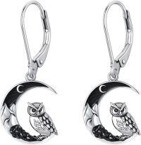 wholesale 925 Sterling Silver Owl Crescent Moon Drop Earrings-Owl