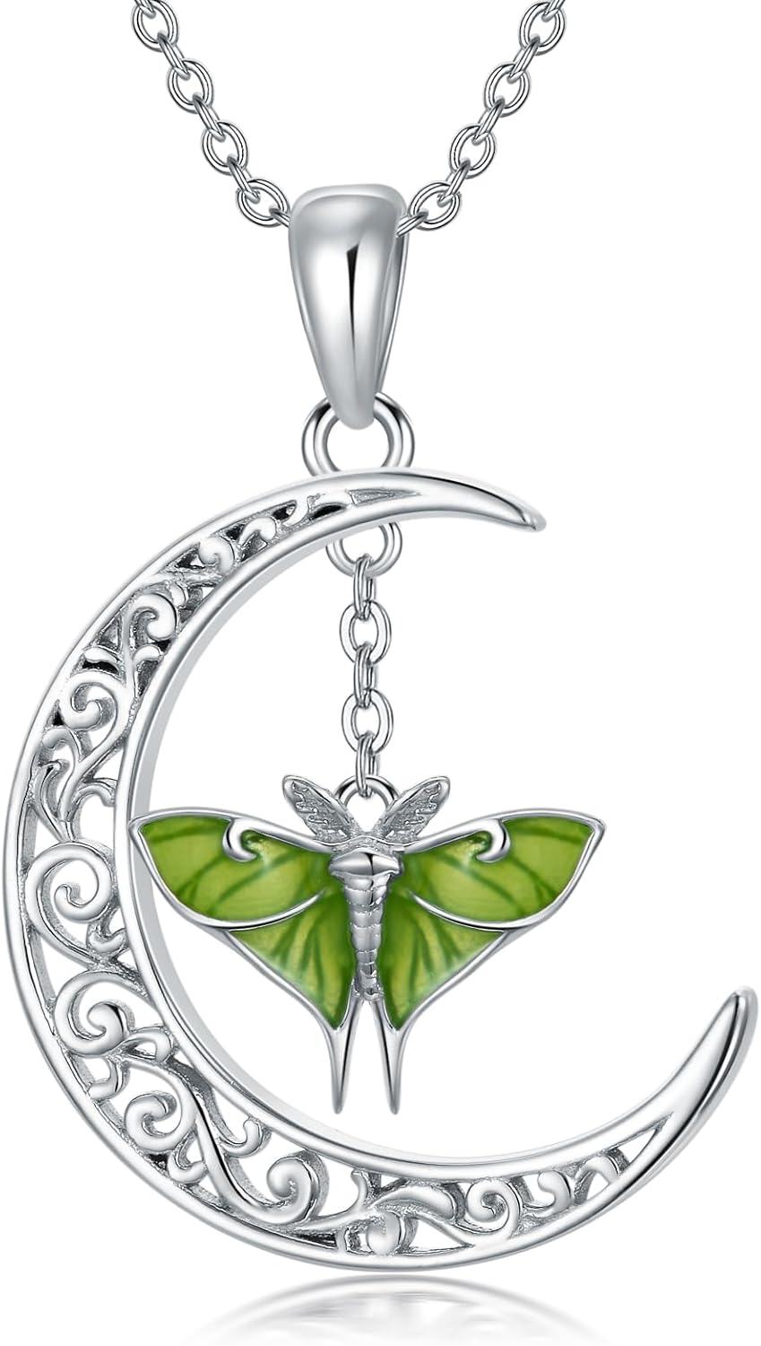 Sterling Silver Moonstone Turquoise Abalone Animal Necklace Cute Jewelry Gift-Moth