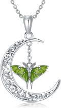 wholesale 925 Sterling Silver Dragonfly Pendant in Crescent Moon Shape with Green Enamel Accents - Unique Jewelry for Women and Girls-0-0