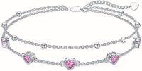 wholesale Sterling Silver Birthstone Heart Anklet Bracelets for Women Mom Wife GF-10-Rose Bracelet 7\"-9\"
