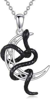 wholesale 925 Sterling Silver Black Snake Celtic Knot Pendant Necklace for Women Men Gothic  43cm Chain Length-Celtic Moon
