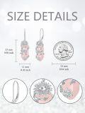 wholesale 925 Sterling Silver Rose Quartz Sunflower Earrings, Pink Crystal Chakra Healing Jewelry, 25x11mm-0-4
