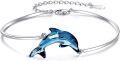 wholesale 925 Sterling Silver Blue Crystal Dolphin Bangle Bracelet for Women-0-0